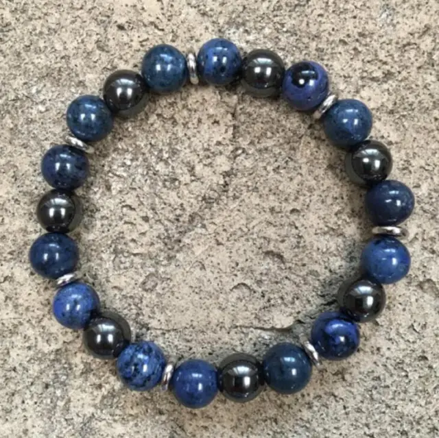 Dumortierite stone beads cuff mm bracelet man cuff Chakas Stretchy Healing Sutra