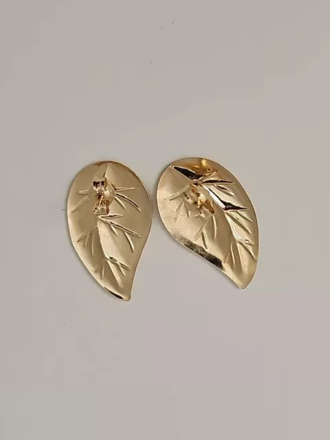 VTG ESTATE 14K Solid Yellow Gold Leaf Stud Earrings .87gr $20.00 - PicClick