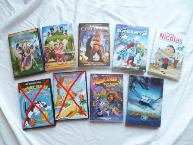 Lot de 7 DVDs (MADAGASCAR3, TAXI3, DISNEY...), comme neufs