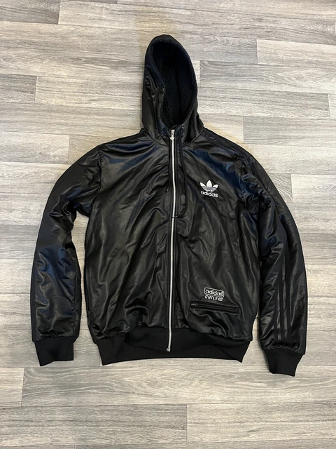 Adidas Chile 62 Mens Sherpa Lined Jacket Black Wet Look Shiny Track Large L