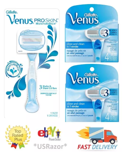 9 Gillette Venus 8 Blades Refills Cartridges & Proskin Shaver fit Embrace Razor