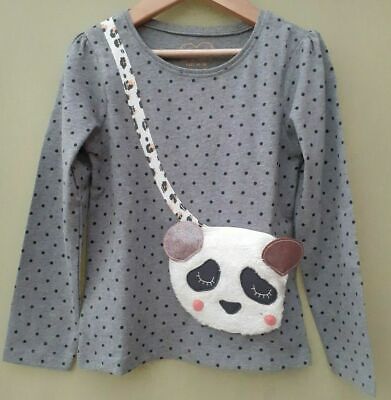 GIRLS PANDA PURSE POCKET TRIM TOP GREY SPOTTED AGE 5 - 6 YEARS NEW (ref 796)