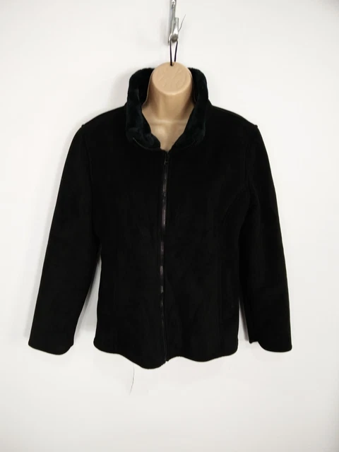 WOMENS JACK MURPHY Black Zip Overcoat Fur Lined Casual Jumper