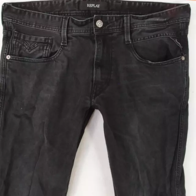 Mens Replay M914 ANBASS Stretch Slim Tapered Black Jeans W34 L30