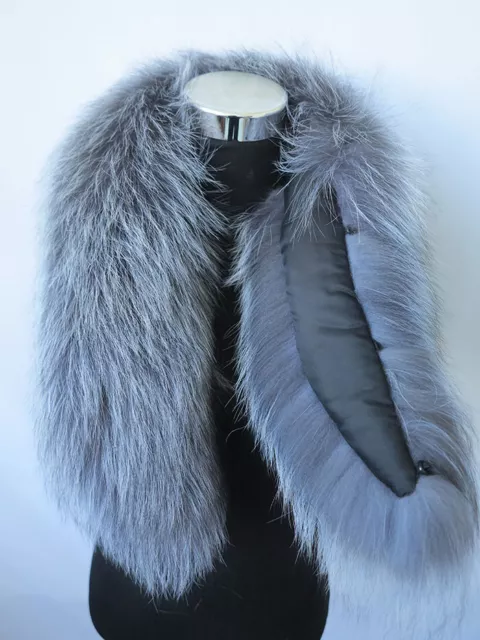 100% Real fox fur collar neck wrap/scarf natural gray jacket collar 90*16 cm 3