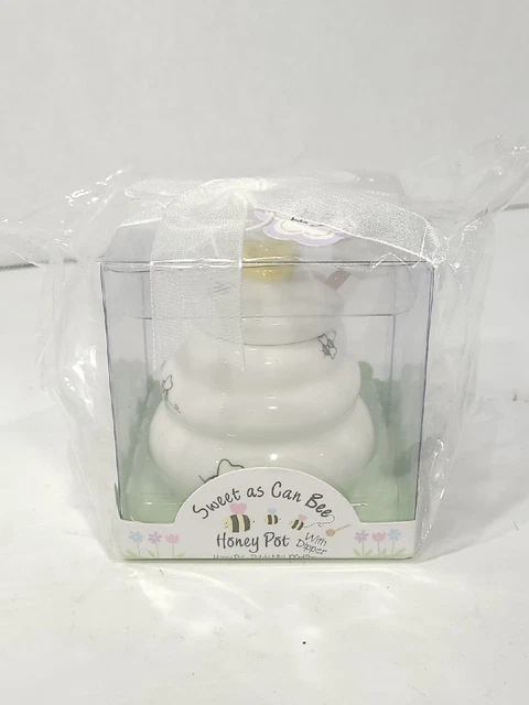 Olla de miel de cerámica dulce como abeja con teja de madera - baby shower
