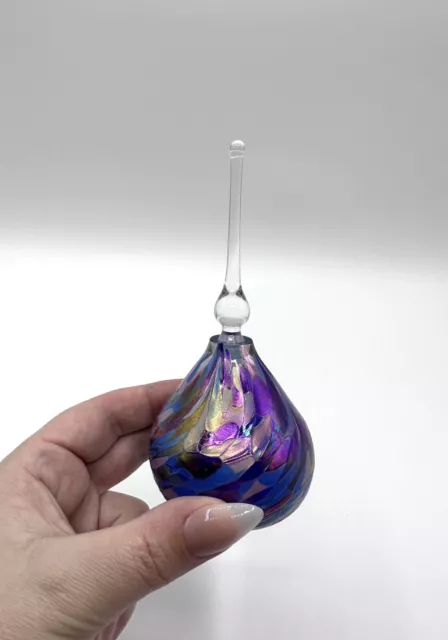 Parfüm Flakon Flasche mit Stöpsel Glas Stark Irisierend Glaskunst Mundgeblasen