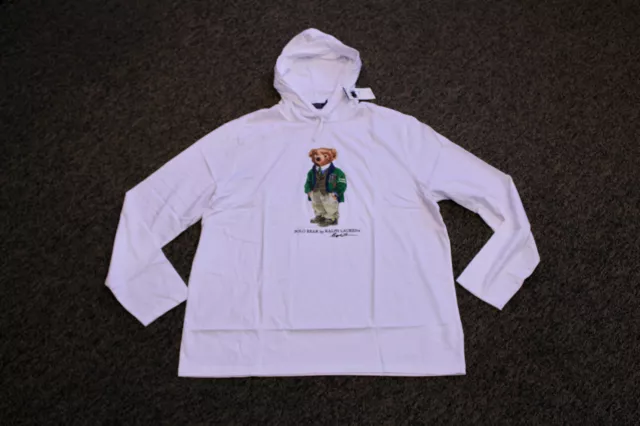 New Polo Ralph Lauren Polo Bear Men's Hooded Long Sleeve T-Shirt - White - XL