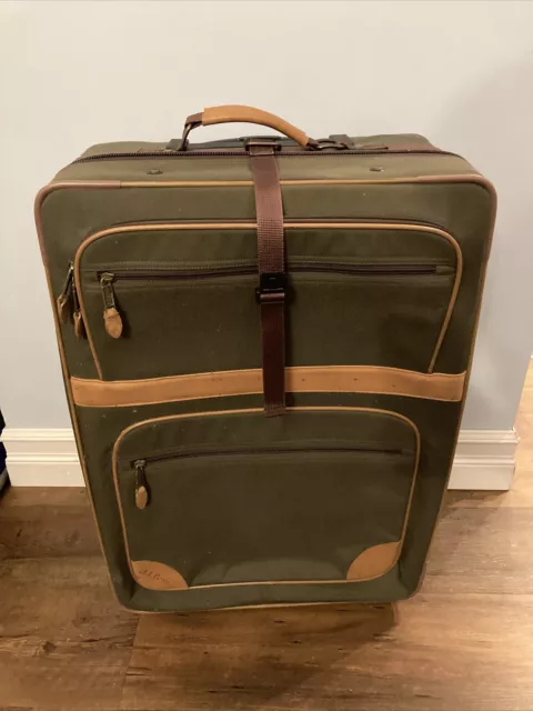 L.L. Bean 25” Roller Bag, Canvas with Leather, Dark Green Suitcase Luggage