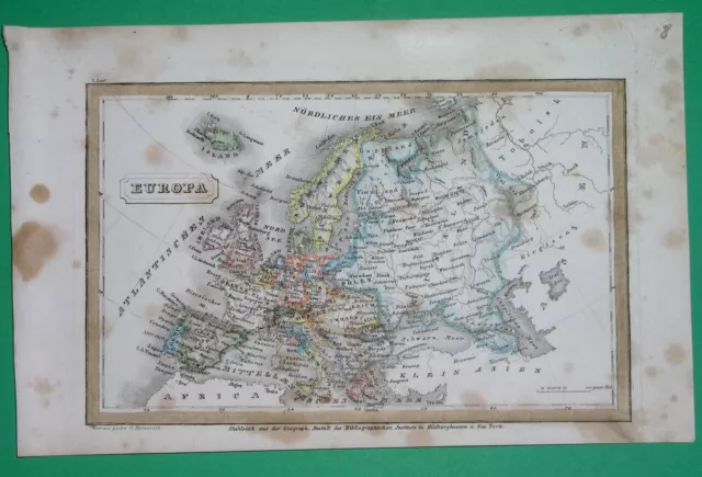 1837 Rare Original Map Europe Germany Turkey Poland Ukraine Sweden Denmark Italy 2