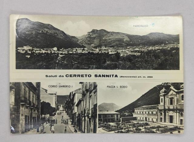 Cartolina Cerreto Sannita Benevento Saluti Corso Piazza Panorama Fg Vg 1959