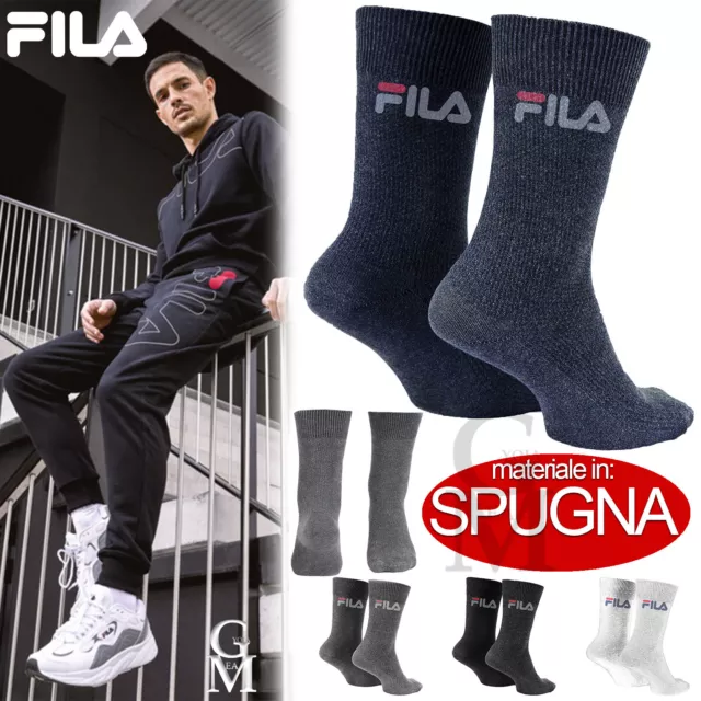 12 Paia Calze Fila Originali Uomo Donna Cotone Calze Calzini Lunghi Polpaccio