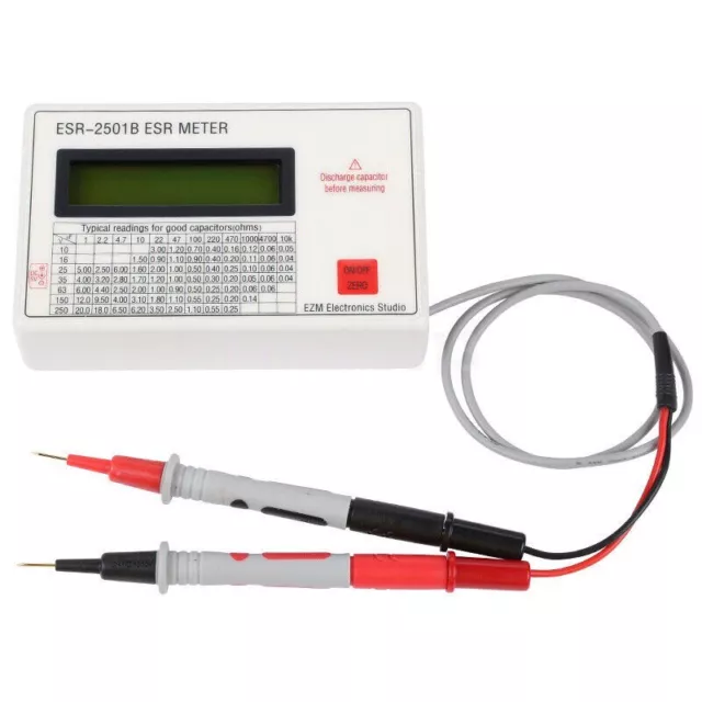 Capacitor ESR DCR Tester Capacitance Meter Test In Circuit w/ Test Leads Clip