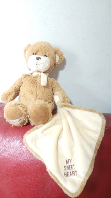 Peluche doudou ours beige marron écharpe blanche BUKOWSKI 30 cm