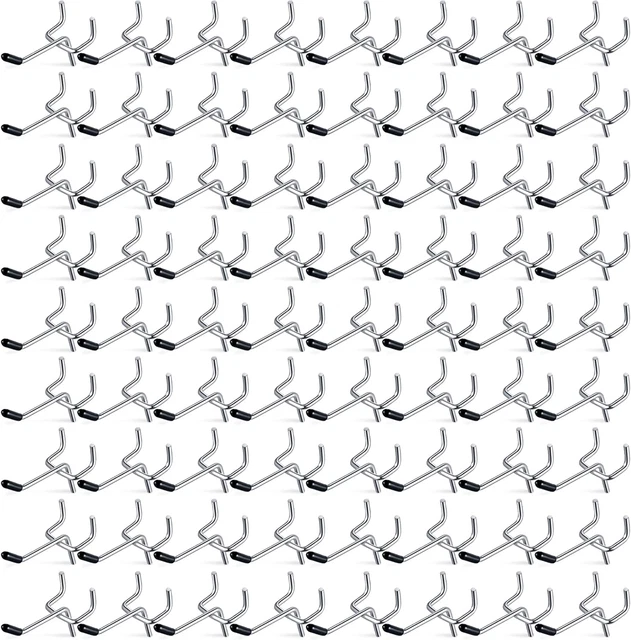 100 Pack Pegboard Hooks Peg Board Tool Utility with Rubber Tipped 4 I