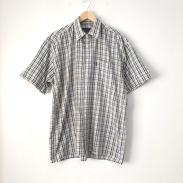 Camicia a scacchi Champion Doncaster UK grande crema blu maniche corte outdoor contadino