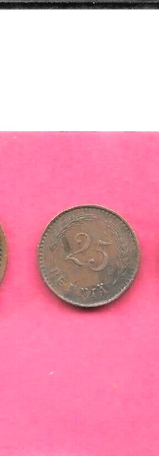 FINLAND KM25a 1942 VF-VERY FINE-NICE 25 PENNIA CIRCULATED OLD WWII COIN