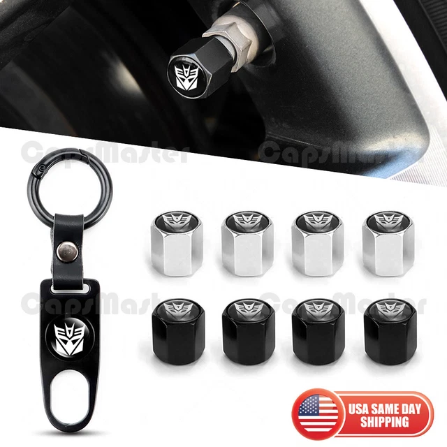 Car Wheels Tire Valve Dust Stem Air Cap + Keychain Transformers Dicepticon Logo