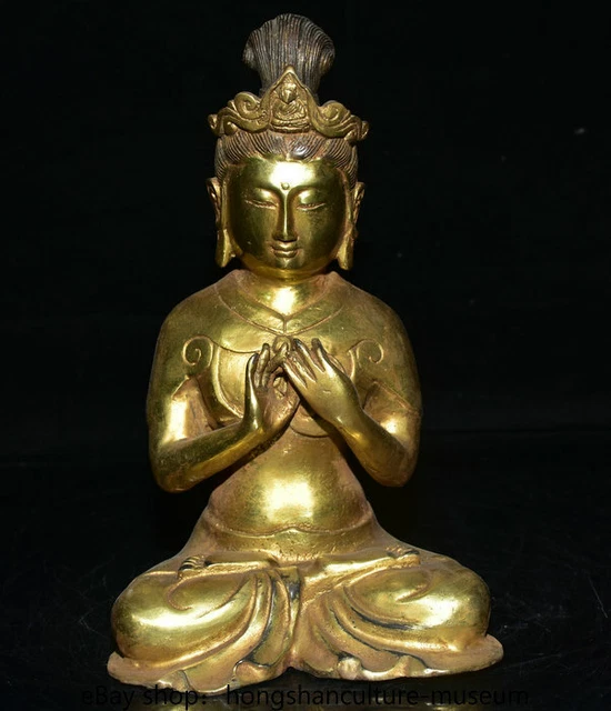 10" Old chinese copper Buddhism sitting  Kwan-yin Guan Yin Goddess Buddha statue