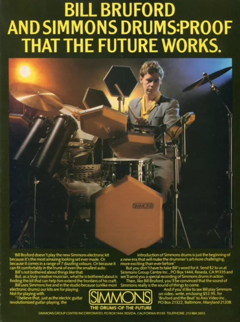 1983 Print Ad of Simmons Electronic Drum Kit w Bill Bruford