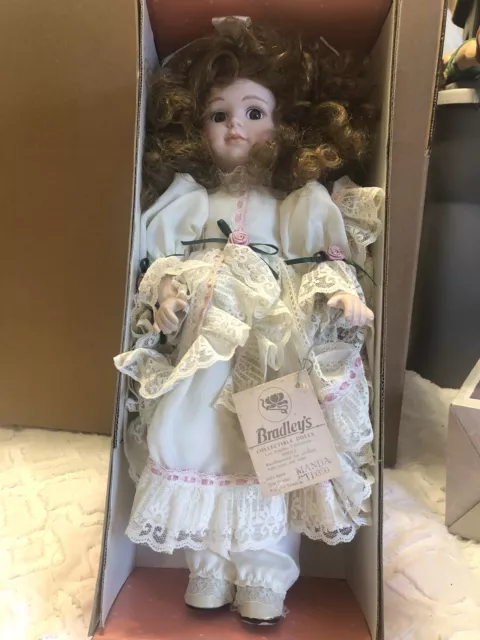 BRADLEY'S Porcelain Doll 15” MANDA With All Tags Never Been Removed From Box