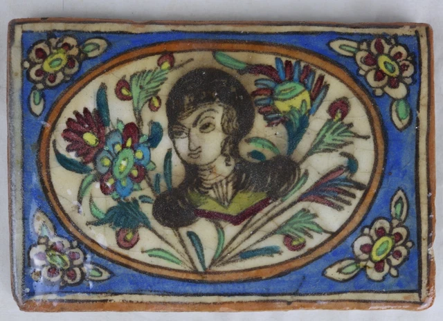 Antique Persian Qajar Iznik Turkish Style Lead Glazed Faience Ceramic Tile Face