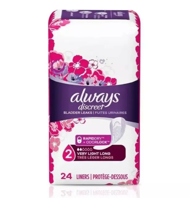 Always Discreet Incontinence Bladder Liners 24 Count Very Light Clearance Sale