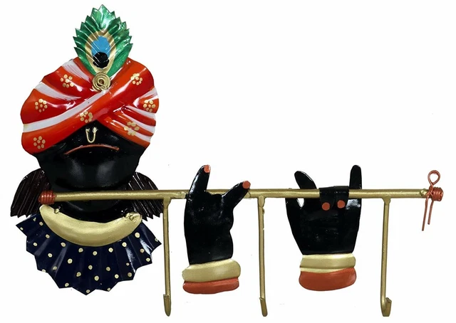 Lord Krishna Key Holder Iron Key Holder Wall Mounted Hooks Wall Décor