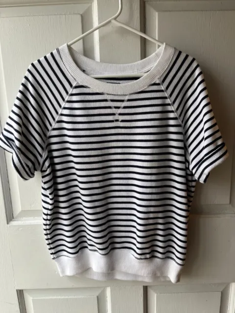 Aerie Top Womens Small Striped Long Sleeve Cropped Oversize Knit Casual Blue