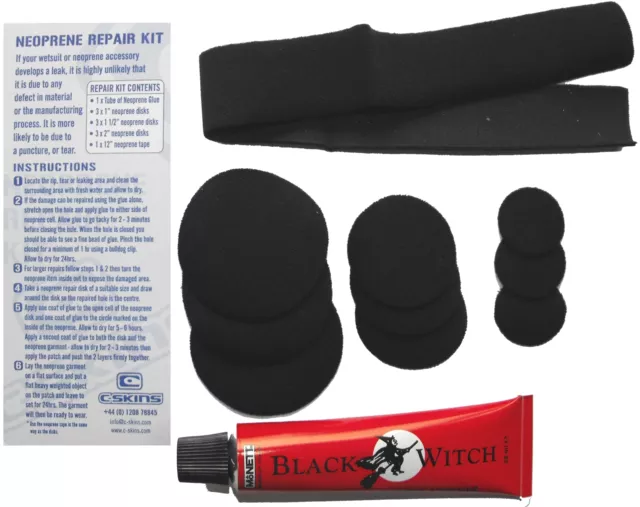 Wetsuit & Neoprene Repair Kit with Black Witch Glue & Patches New Cskins