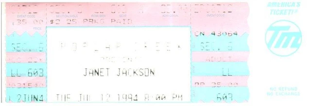 Vintage Janet Jackson Ticket Stub July 12 1994 Poplar Creek Illinois