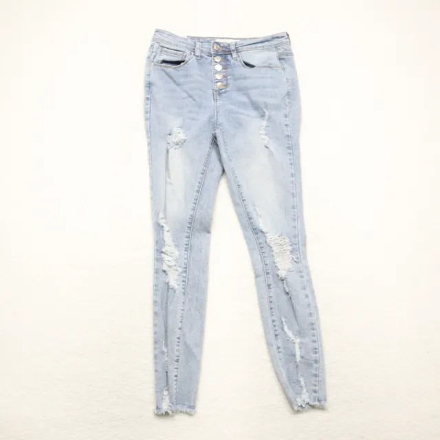 ALMOST FAMOUS WOMEN'S Juniors Size 3 Blue Skinny Leg Distressed Stretch ...