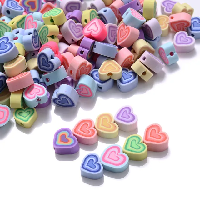 30/50pcs Colorful Melaleuca Heart Shape Clay Beads Polymer Spacer Beads Jewe~m' 3