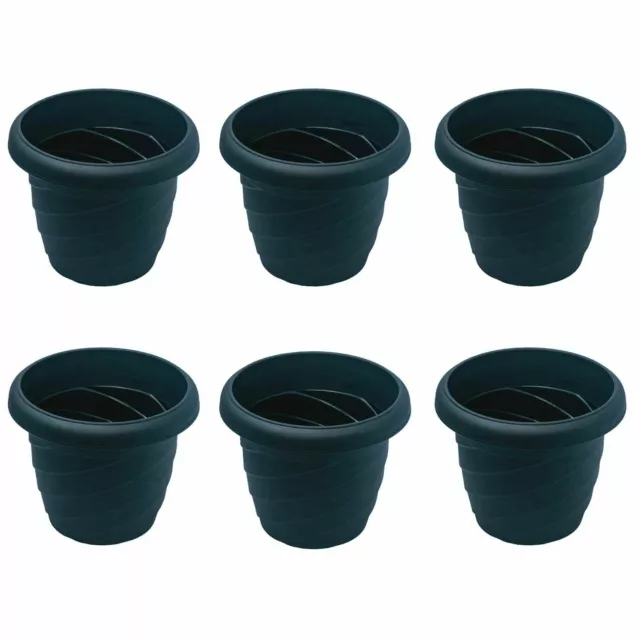Plastique Fleur Pot Forme Ronde Couleur Noir Chaque 20.3cm Set De 6