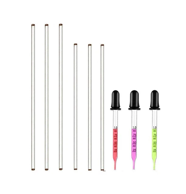 6pcs Glass Stir Sticks Lab Glass Stirring Rod 8"x2 10"x2 with Both Ends Round...