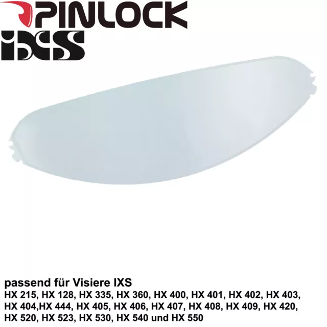 Pinlock klar transparent IXS HX 215 DKS008 Anti Beschlag Scheibe Anti Fog