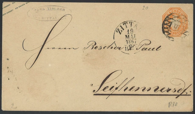 Altdeutschland Sachsen Brief GSU 1/2 Ngr. U 20 A Stempel K1 ZITTAU (Feuser 340)
