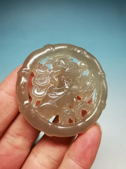Perfect Chinese Nephrite Jade Hand Carved Goldfish And Lotus Pendant F10