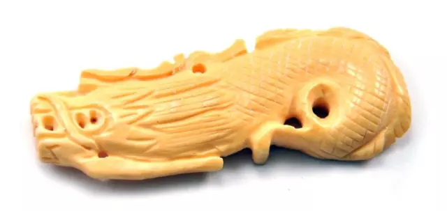 2 x Vintage Oriental Bone Carved Bead Hand Carve Charm Pendant Disc Dragon 2