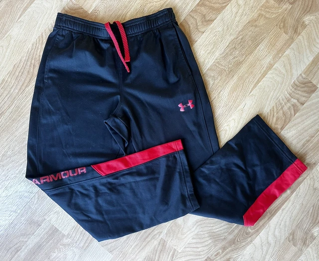 Under Armour Athletic Red Black Pants Size Youth Medium Drawstring Pockets Loose