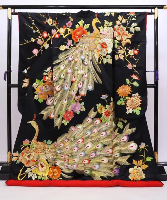 Japanese kimono, UCHIKAKE, Wedding Robe, Gold/Silver,All Embroidery, L5' 9".3453