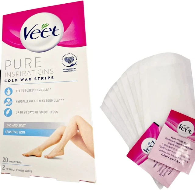Tiras de cera fría Veet piernas, puras sensibles, 20