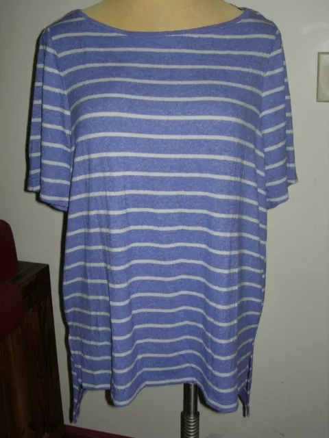 Lane Bryant 18/20 Blue Extreme High Low Boat Neck Striped Tee 18W 20W 1X 2X