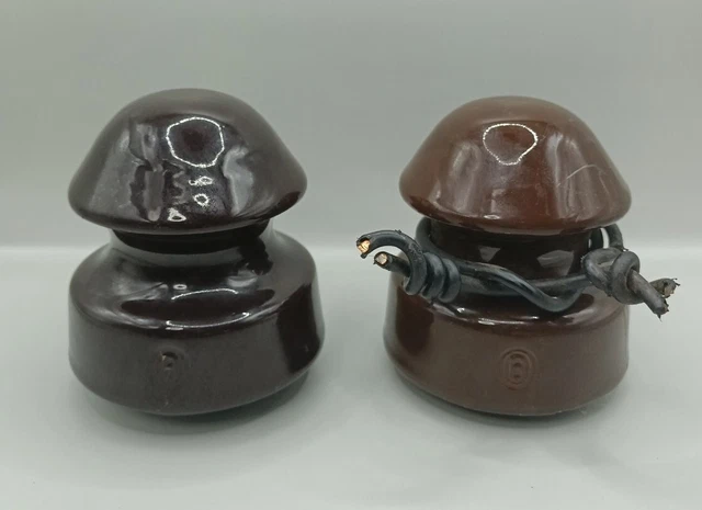 2 Vintage B Large Ceramic Brown Porcelain Insulators 3 Half Inch Tall