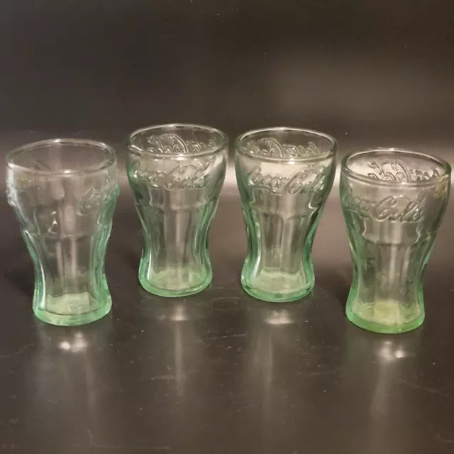 4 Indiana Glass Mini Coca-Cola Juice Shot Glasses 2.5 Ozs 3" Tall