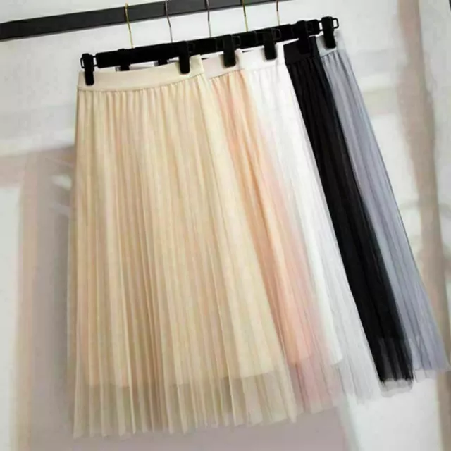 Women high waist ruffle mesh tutu maxi skirt sheer net tulle pleated long skirt