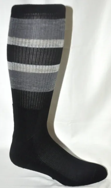 Outback Merino Wool Boot Socks Black W/ Gray Stripe 3 Pr Men's Sz 10-13 USA Made