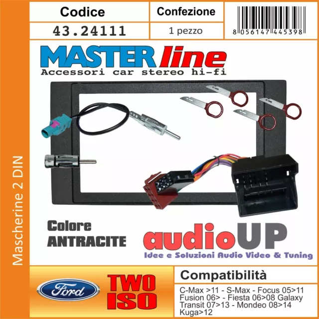 Mascherina Radio 2 Din Ford Fiesta 2006>2008 Chiavi Radio + Conn Iso + Conn. Ant