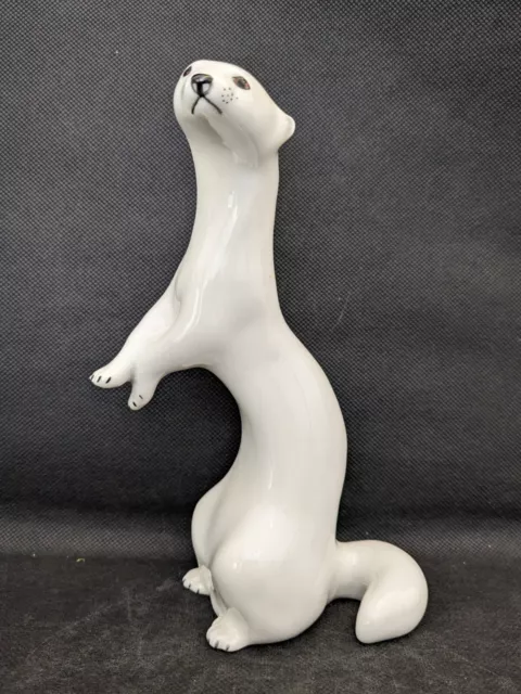 Vintage Russian Lomonosov Porcelain White Weasel Figurine USSR.  Ht 18.5cm