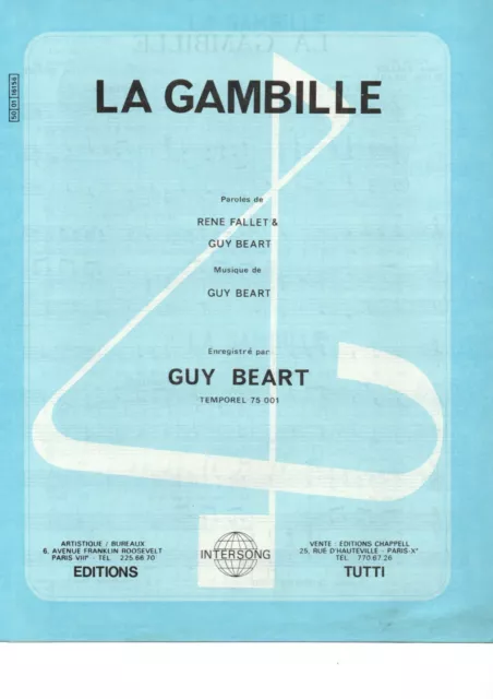 Partition chant piano acc gt GF 1975 - René FALLET et Guy BEART - La gambille